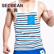 SEOBEAN новые мужские майки мужские летние модные хлопковые топы мужские полосатые тонкие майки без рукавов жилет карман Camiseta sin manga