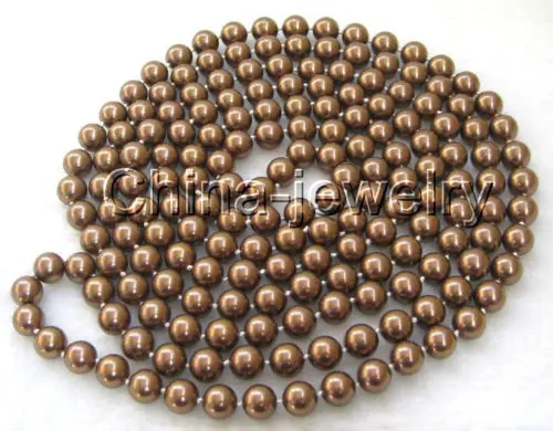 

shipping Gorgeous! 80" 10mm perfect round coffee south sea shell pearl necklace