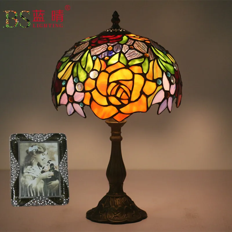Antique Nordic Art Deco Turkish Mosaic Rustic Stained Glass Red Bedroom Bedside Desk office Table Lamp Light For Living Bed Room