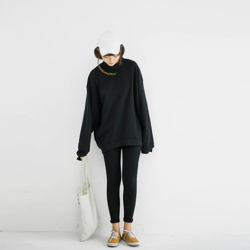 Tracksuits Women Hoodies Turtleneck Sweatshirts 2018 Autumn Winter Pullover Female Student letters Harajuku Retro BF Style Hoodies