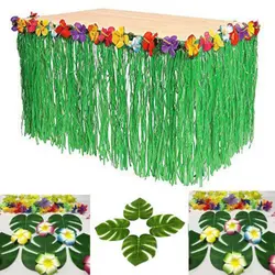 Домашний декор Гавайская трава юбка для стола зеленая строка и красочные шелковые искусственные тропические цветы день рождения