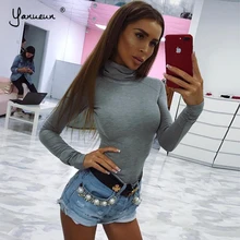 Yanueun, хлопок, длинный рукав, водолазка, боди, базовые, одноцветные, Комбинезоны для женщин, новинка, хит, женская одежда