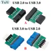 Precio reducido YuXi-Adaptador USB 3,0 de 19 pines y 20 pines hembra a USB 2,0, macho de 9 pines, USB 3,0 de 19/20 pines a USB 2,0, de 9 pines Adaptador convertidor, Frente del chasis p6wEzaGw