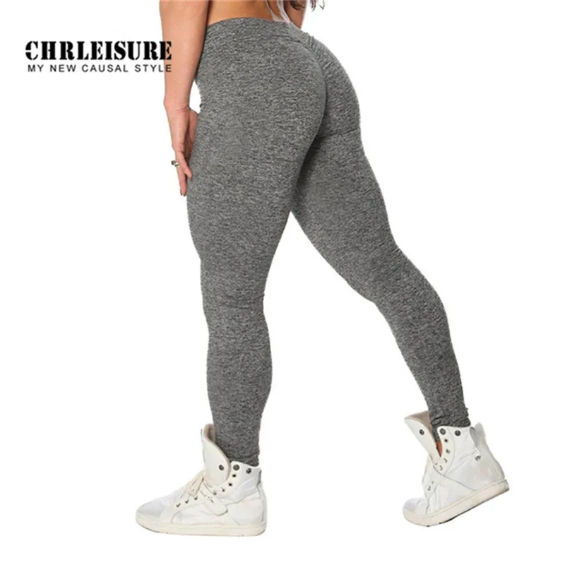 CHRLEISURE Фитнес Push Up леггинсы Для женщин полиэстер Solid V-Waist Ankle-Длина Legins тренировки Леггинсы