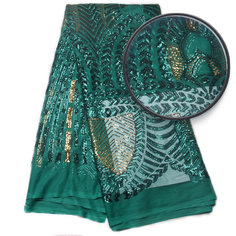 Green African Lace Fabric 2017 High Quality Sequin Net Lace Fabric With