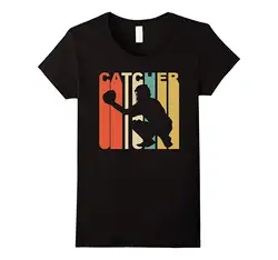 Ретро 1970's Стиль Catcher Силуэт Baseballer футболка Дизайн футболка милый мультфильм Топы Новое поступление 2017 года Для женщин Веселые бренда