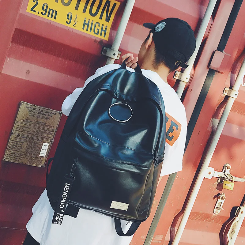 Menghuo Preppy Style School Backpack 2 Different Sizes Lovers Backpack Unisex PU Leather Backpack Travel Bags Teenagers Mochila (53)