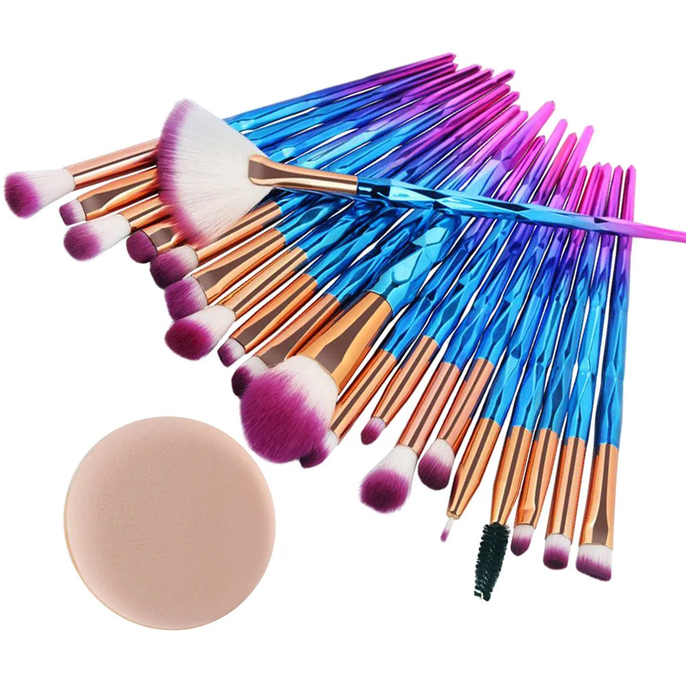 

20PCS Make Up Foundation Eyebrow Eyeliner Blush Cosmetic Concealer Brushes Plastic Makeup Brush with Powder puff Dropping #by