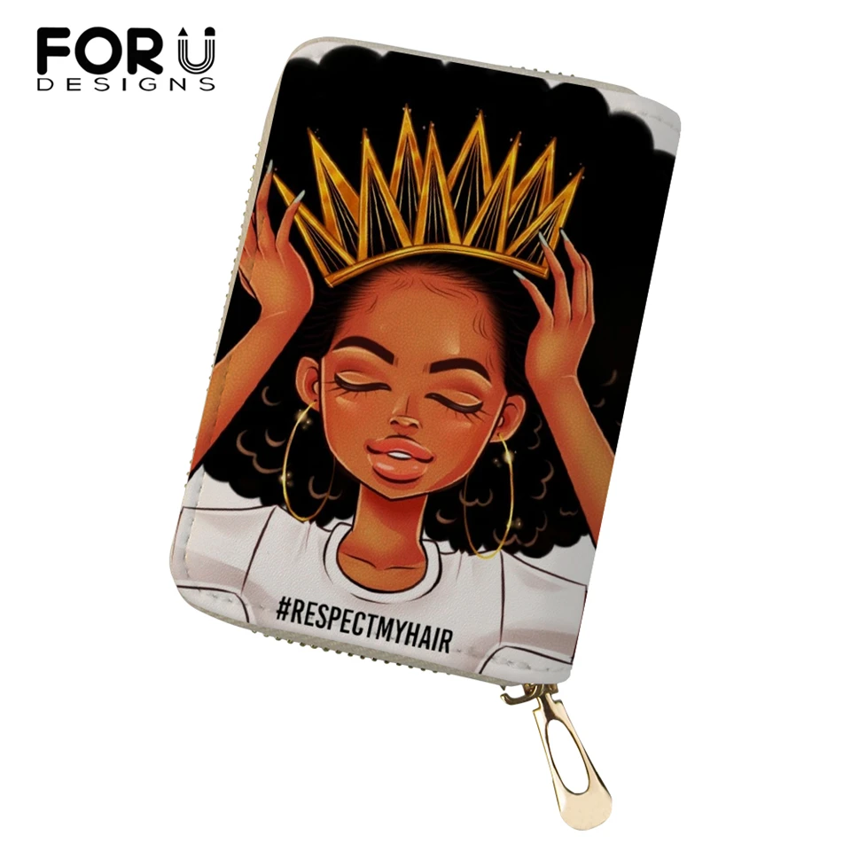 

FORUDESIGNS African Girls Printing Pattern Girls Money Purses Bags Women Fashion Lady Cluth Card Wallets PU Business Card Holder