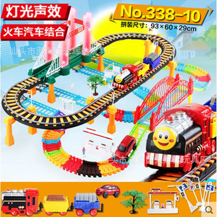 

Puzzle Electric Rail Car Track Set Small Train Magical Track Diecast Sound Light Children Toys Girl Boy Birthday Gift 338-10