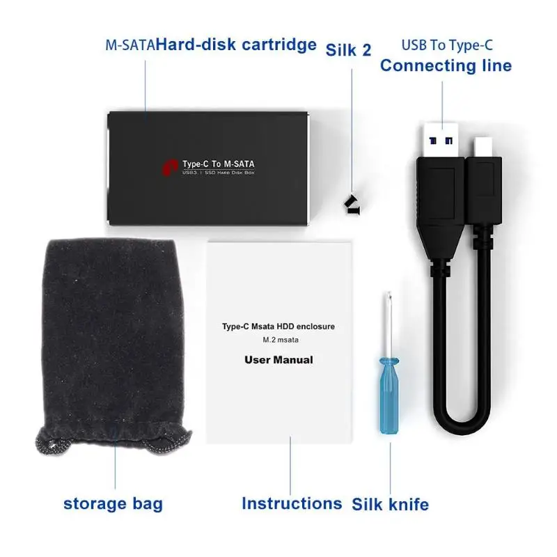 Новый для Алюминий HDD Box USB3.1 USB-C Тип C до MSATA к USB3.0 SSD корпус жесткий диск коробка внешний с USB кабель