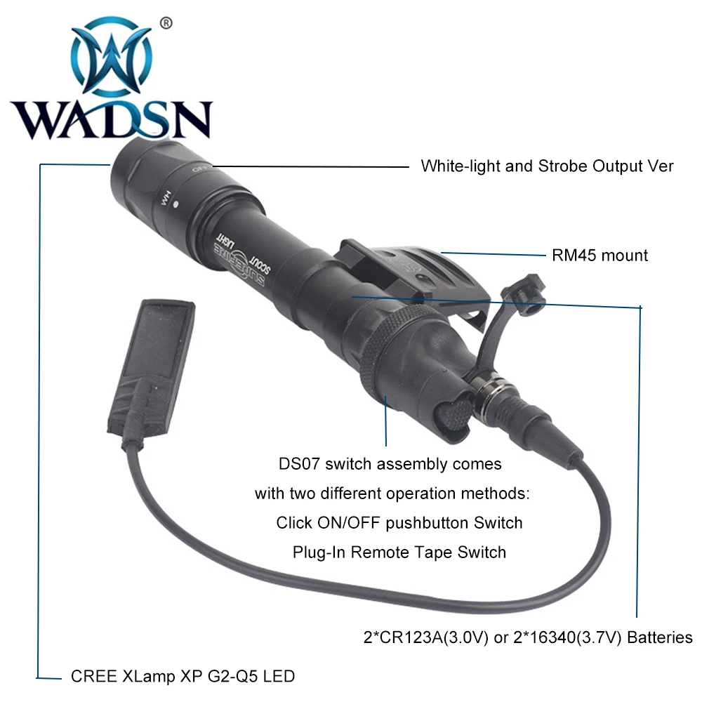 WADSN тактические факелы M612V Scout Light wDS07 переключатель в сборе и RM45 крепление со смещением Softair фонарик WEX445 подсветка для оружия