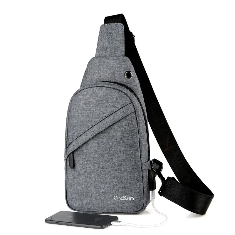 

New design Men's chest bag with USB charging casual chest bag water proof shoulder crossbody bag iPad mini messenger bag