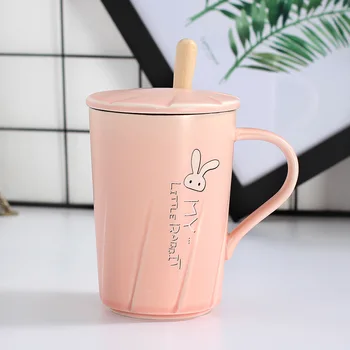

400ml Cartoon Coffee Mug Cute Rabbit Milk Cup Creative Scrub Ceramic Coffee Cup Cover with Spoon with handle mug Gift
