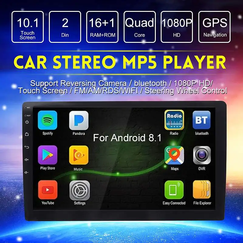 

10.1'' Android 8.1 Car Stereo 2DIN bluetooth WIFI DBA GPS Nav Quad Core Radio Video MP5 Player Car Multimedia Player 1+16G