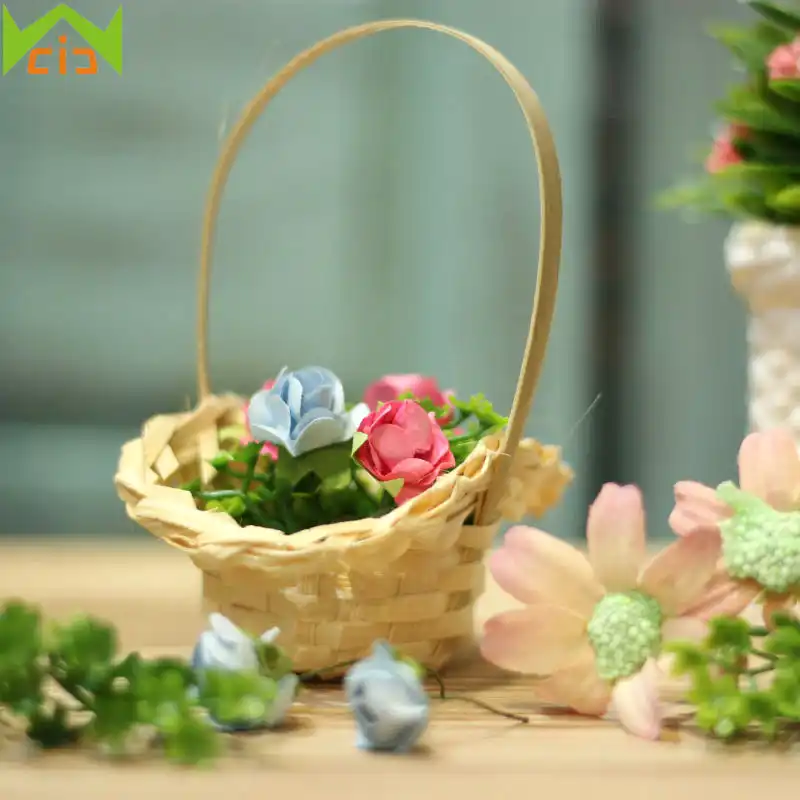 Wcic Rattan Bamboo Basket Fairy Garden Miniatures Diy Micro