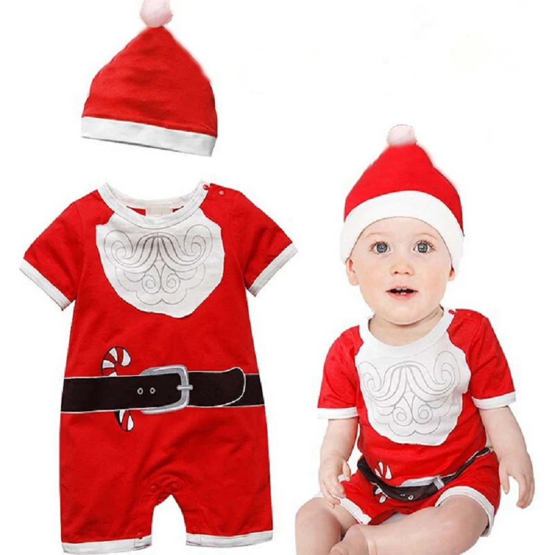 

Baby Christmas Rompers Santa Cosplay jumpsuit Hats Newborn Baby Girl Boy Christmas Dinner Clothes Wear BR072