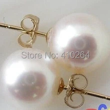 Wholesale_jewelry_wig$ AAA 9 ММ AKOYA белый круглый морской жемчуг серьги 14 золото