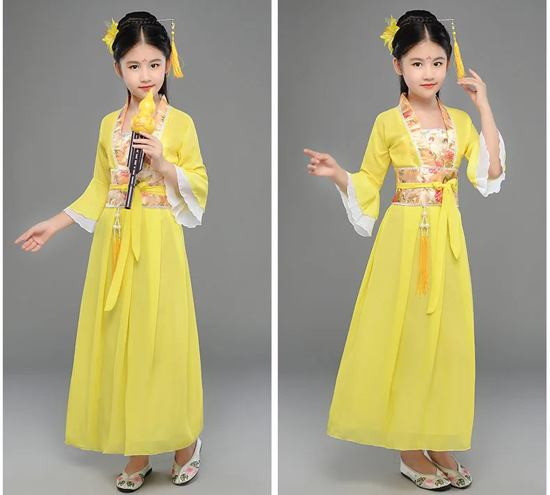

Fancy Children Autumn Winter Halloween Chinese Ancestors Costume Flare Sleeves New Years Outfits Princess Dress for Girls