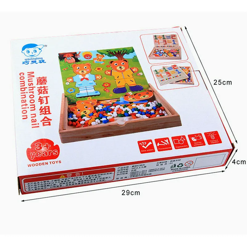 Brinquedo de Madeira Brinquedos das Crianças Urso Vestido Mudando Cogumelo Combinação Prego Crianças Vestir Quebra-cabeças Montessori 4 Urso vestido mudando cogumelo combinação prego combinação