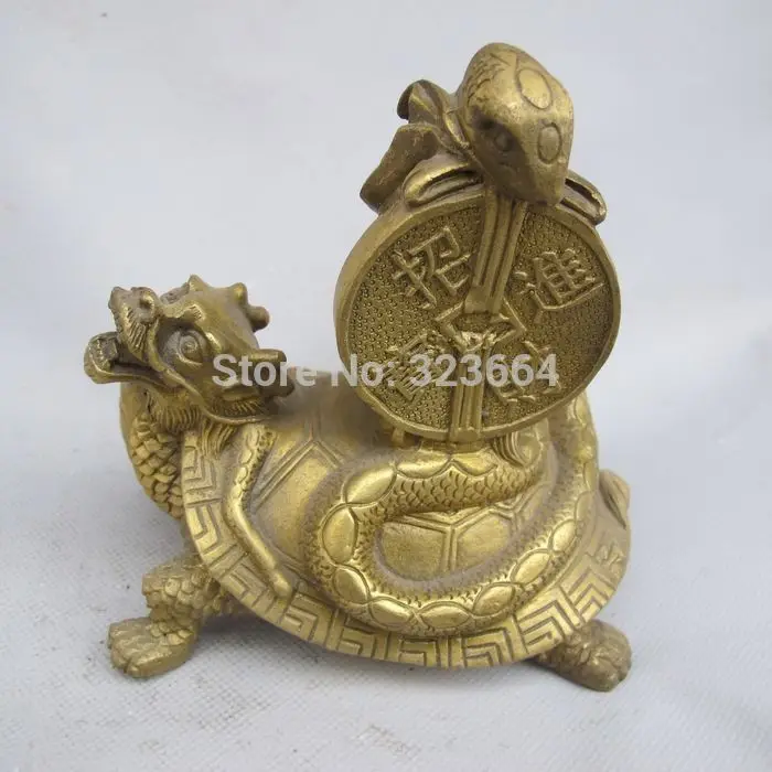 

Oriental Retro Chinese Bronze Hand-carved Statue --- Turtle & snake