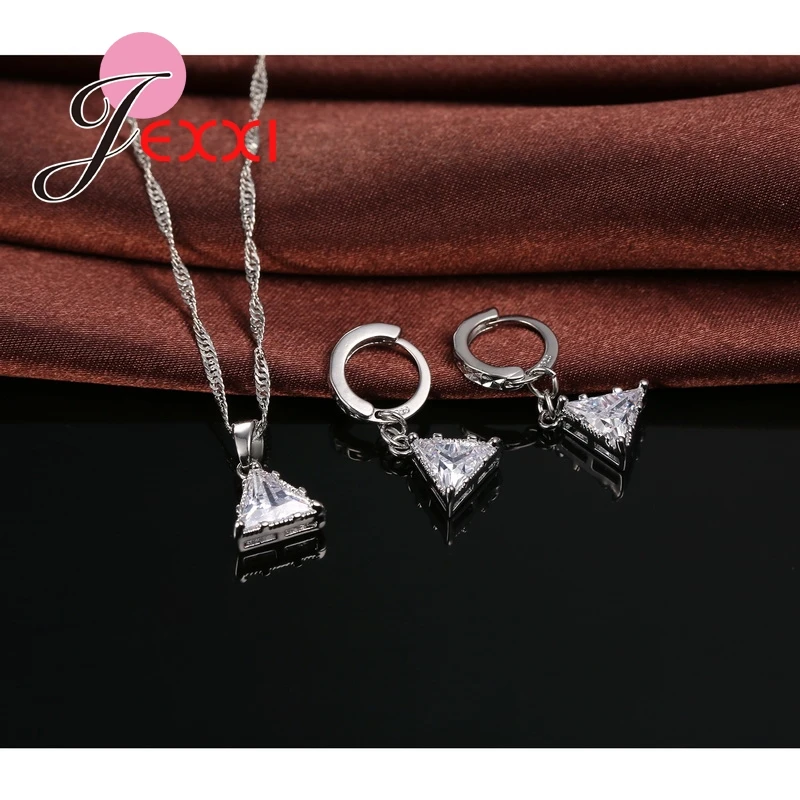 Jemmin 2019 Charme Frauen Bijouterie Sets Dreieck Form 925 Sterling Silber Halskette Ohrringe Einfache Schmuck Anhänger Set