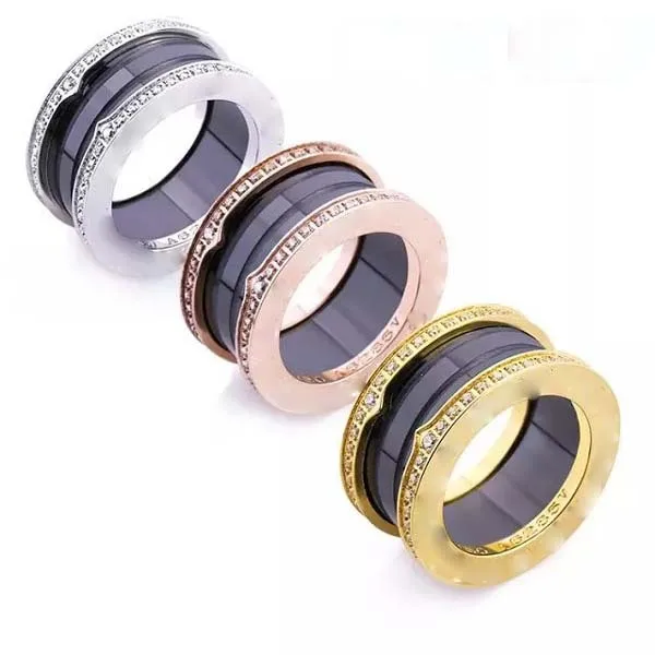 

Wholelsale luxury new Brand wedding love ring women men stainless steel internal engraving ceramic inlaid thread full cz ring