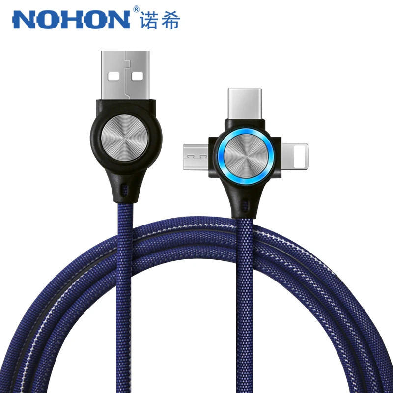 NOHON 3 в 1 USB кабель светодиодный 8 Pin для iPhone X 8 XS Plus Micro usb type-C Быстрая зарядка кабель синхронизации данных для Xiaomi huawei Зарядка