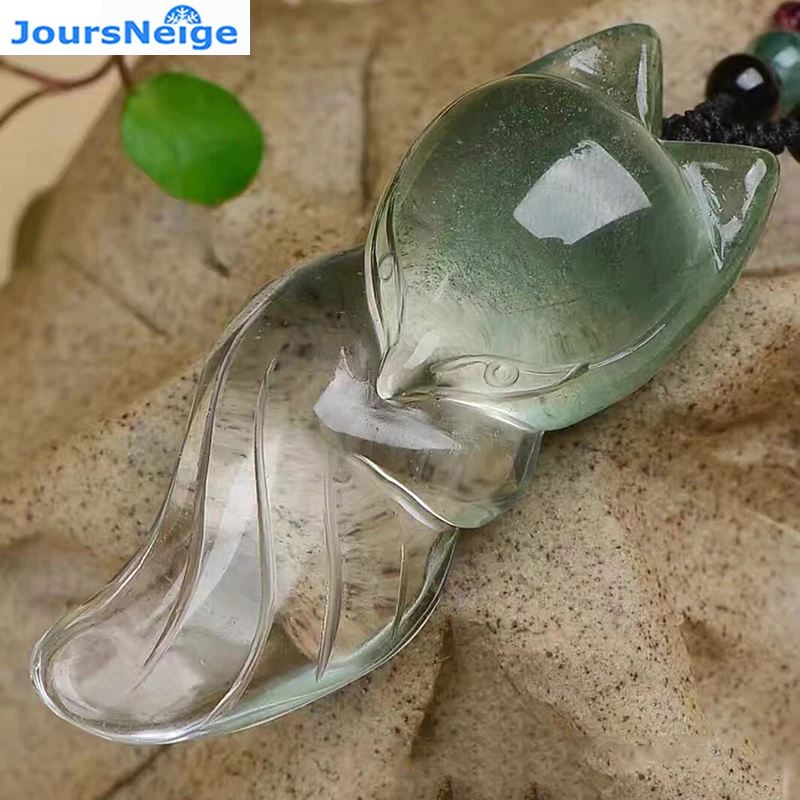 

JoursNeige Natural Starlight Green Ghosts Nine tail Fox Pendant Crystal Necklace Lucky for Women Men Fashion Jewelry Accessories