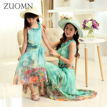 

Flower Girls Mother Daughter Dresses Cute Family Look Matching Outfits Kids Clothes Mom And Daughter Chilldren Beach Dress GH207
