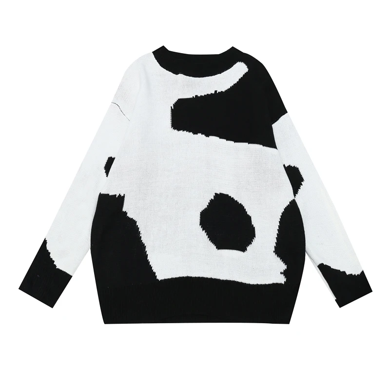 

PERHAPS U women sweater o neck knitted pullovers long sleeve blackwhite patchwork cow pattern loose winter mohair M0149