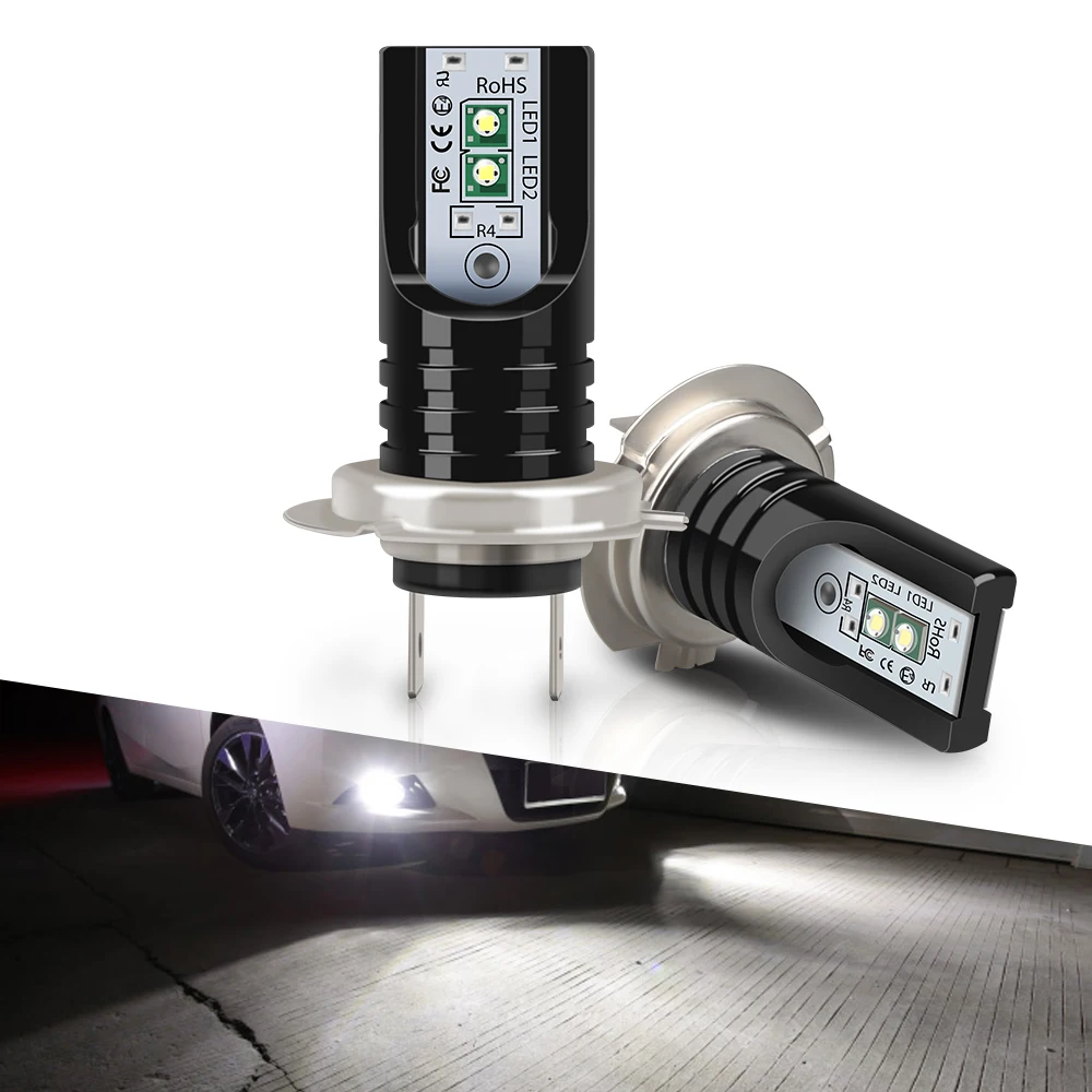 

Car Rover 2 Pcs Car Led Headlight H7 2000lm Led Bulb 6000K Cold White LED H7 Fog Lamps with Cree Chip 30000 Hours Long Life Time