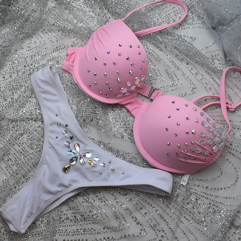

Almostlover1209 women swimwear rhinestone bikini 2017 women bikinis mujer push up padded plus size swimsuit diamond luxury thong