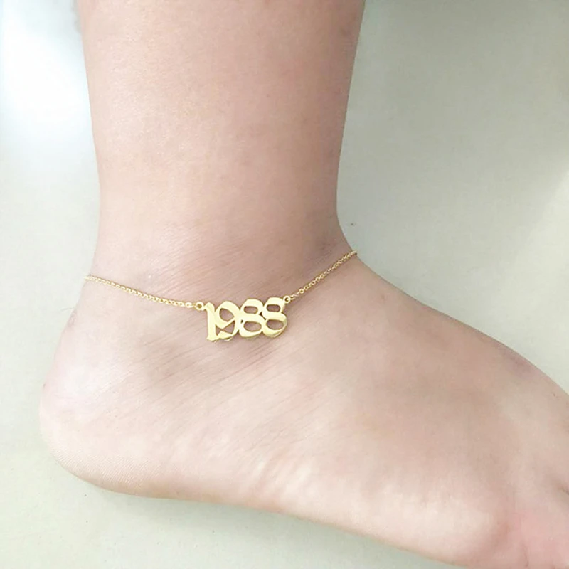 

Personalized Old English Anklet Custom Numerals Numbers Date Foot Leg Ankle Bracelet Stainless Steel Jewelry Anniversary Gifts