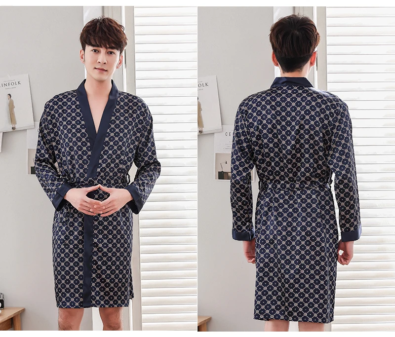  Silk Robes Men Nightgown Dressing Gown  (14)