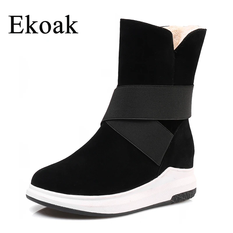 Meilleur Ekoak Nouvelles Femmes Neige Bottes Mode Bottes D hiver Chaud En Peluche Cheville Bottes Plate Forme de Dames Chaussures Femme Flock Caoutchouc Bottes
