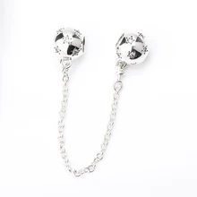 Безопасная цепочка, 925 пробы, серебряная нить, бант из бисера с мерцающей звездой, подходящий браслет в Европейском стиле, Женские Ювелирные изделия