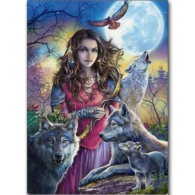 

Full Square/Round Drill 5D DIY Diamond Painting "Wolf & Princess" 3D Embroidery Cross Stitch 5D Home Decor