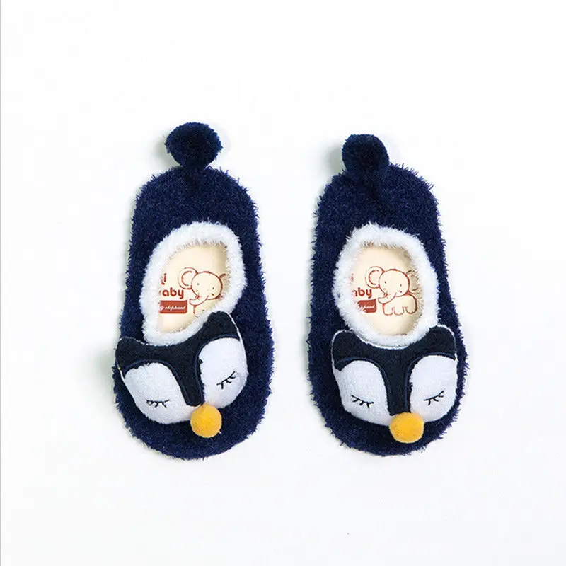 Коллекция года, новая брендовая противоскользящая обувь для новорожденных девочек и мальчиков носки-тапочки с рисунком зимние теплые носки-тапочки, От 0 до 5 лет - Цвет: Navy Blue