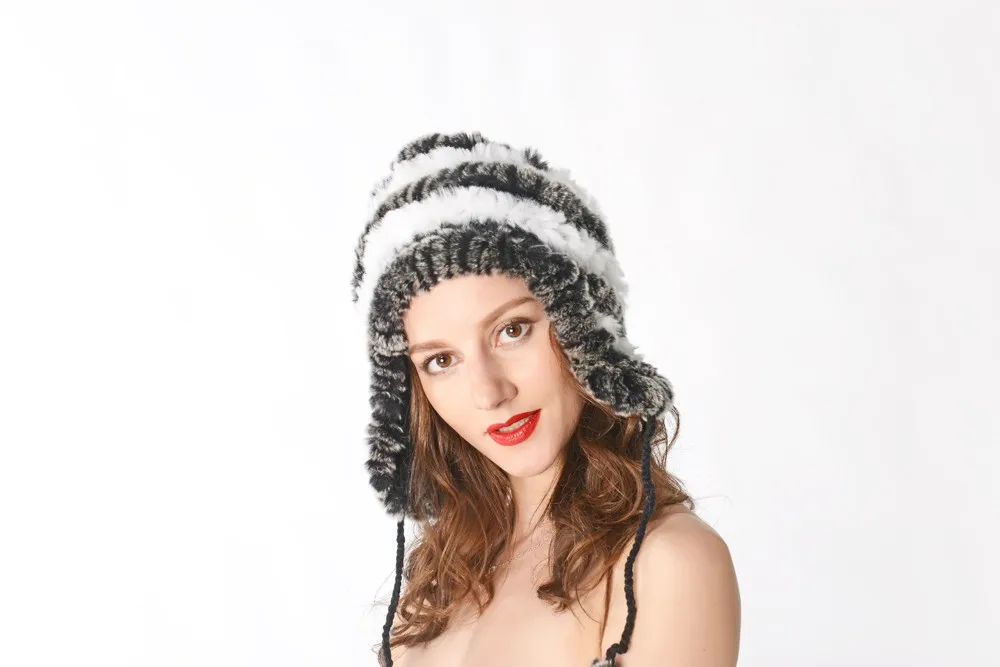 Женский зимний теплый реальный, натуральный, подлинный головной убор из кроличьего меха, зимняя теплая шапка, NT8356