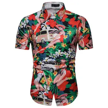 

Hawaii Short Sleeve Social Shirt for Men Blouse Male Summer Flower Shirt Men's Clothing Hip Hop Casual Beach