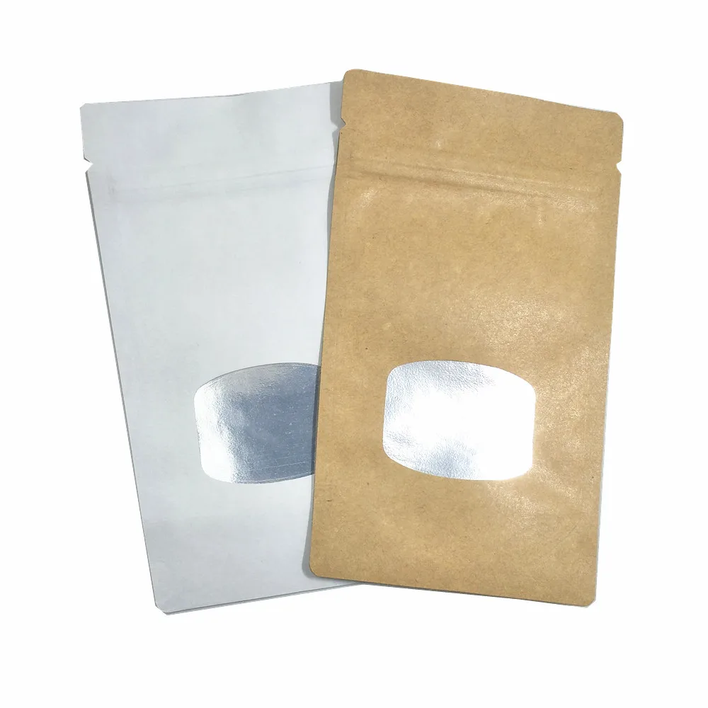 9x15cm Stand Up Zipper Bag Kraft Paper Aluminum Foil Package Bag Transparent Window Sugar Coffee Tea Bags Doypack Zip Lock Bag