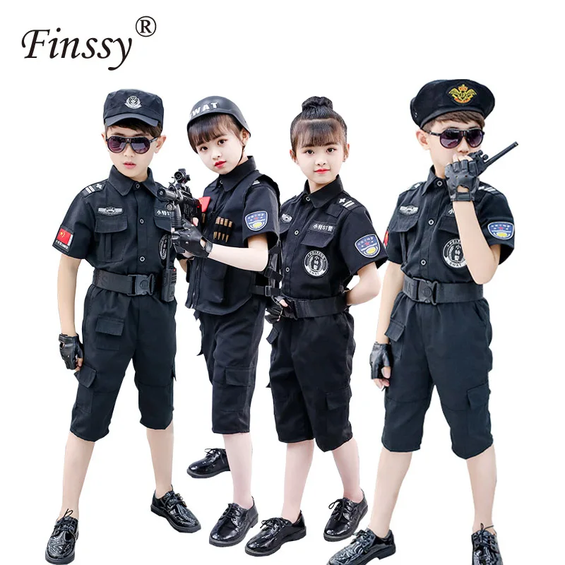 Boys Policemen Costumes Children Cosplay for Kids Army Police Uniform Clothing Set Summer Camp Performance Uniforms Dress Up Set