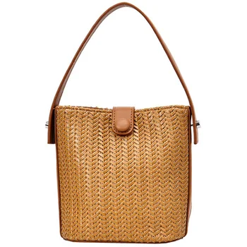 

New Wave Retro Fashion Straw Bucket Bag Simple Wild Shoulder Messenger Bag