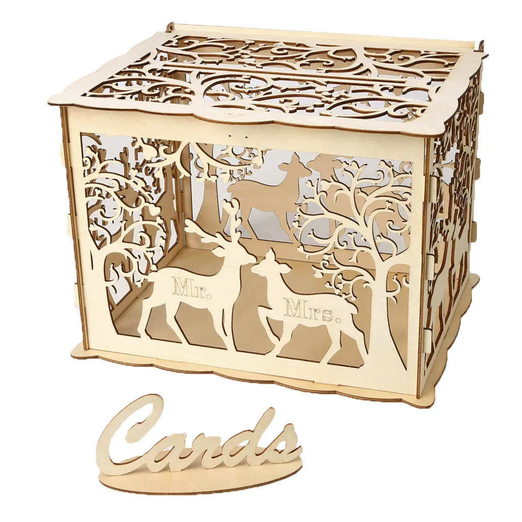 Домашний декор, деревянная Милая коробка с замком, коробка для свадебных карточек с замком, поделки, деревянные подарочные коробки для дня рождения