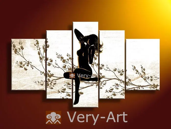 handpainted 5 piece black white modern abstract oil painting on canvas wall art naked flower girl pictures for living room - Simple Shapes Wall Design handpainted 5 piece black white modern abstract oil painting on canvas wall art naked flower girl pictures for living room - Simple Shapes Wall Design