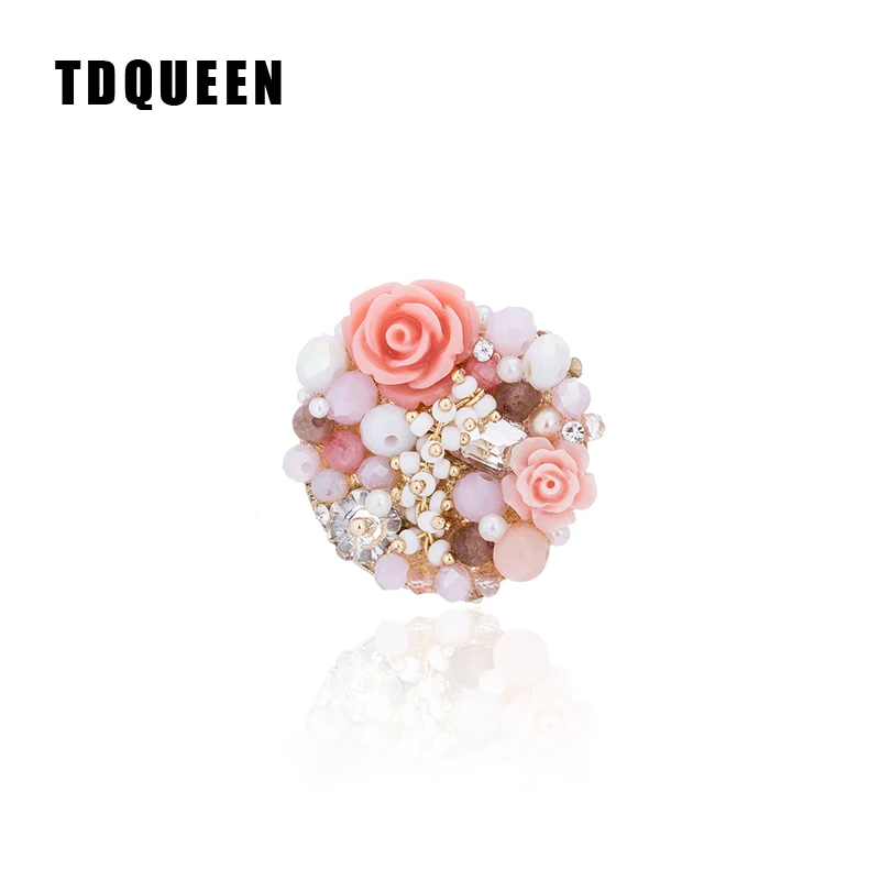 TDQUEEN розовый цветок большие круглые штырьки и броши для женщин бисер Мода