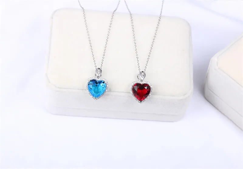 Твердые S925 Серебряные Подвески для женщин сапфир/рубин сердце камень классические свадебные ожерелья подвеска с черным коженным ремешком No Cahin