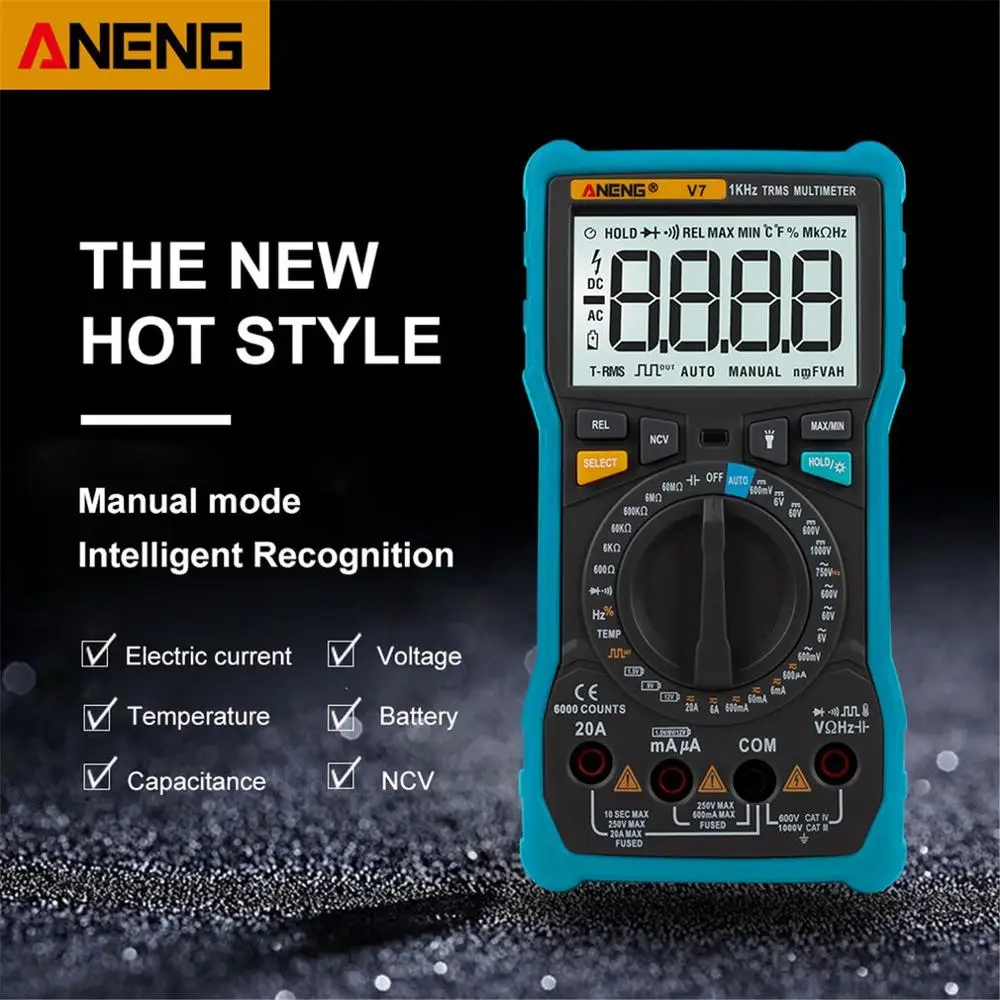 

ANENG V7 NCV Digital Multimeter AC/DC Voltmeter Ammeter True RMS Diode Temp