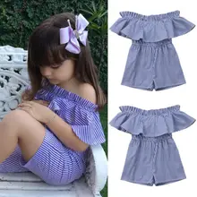 Emmababy для детей ясельного возраста Одежда для детей; малышей; девочек платье в полоску, с открытыми плечами, комбинезоны Детские комбинезоны одежда